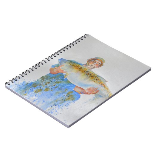 釣り人の水の色絵画の魚釣りギフト彼 ノートブック (左側)