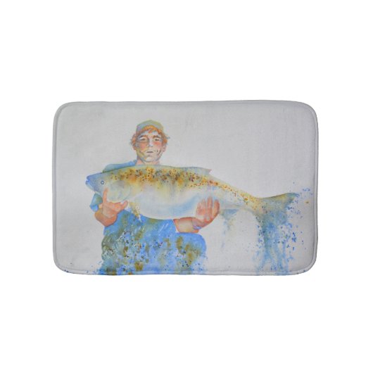 釣り人の水の色絵画の魚釣りギフト彼 バスマット (正面)