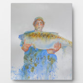 釣り人の水の色絵画の魚釣りギフト彼 フォトプラーク (正面)