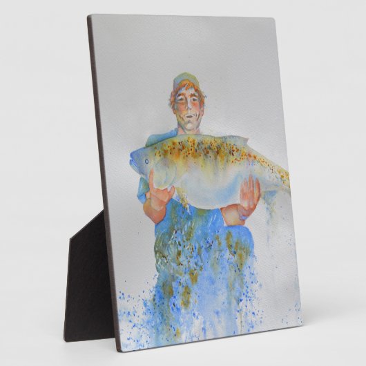 釣り人の水の色絵画の魚釣りギフト彼 フォトプラーク (側面)