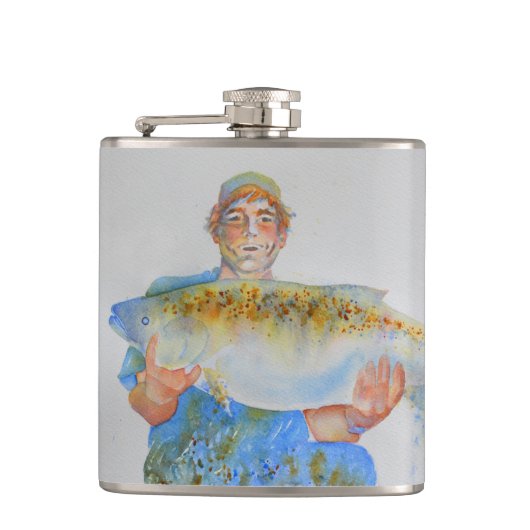 釣り人の水の色絵画の魚釣りギフト彼 フラスク (正面)