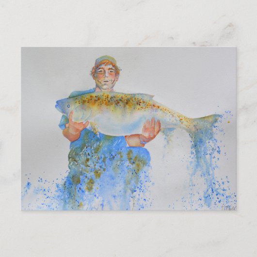 釣り人の水の色絵画の魚釣りギフト彼 ポストカード (正面)