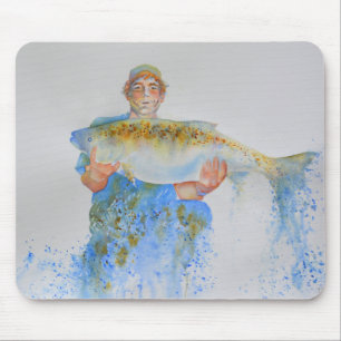 釣り人の水の色絵画の魚釣りギフト彼 マウスパッド
