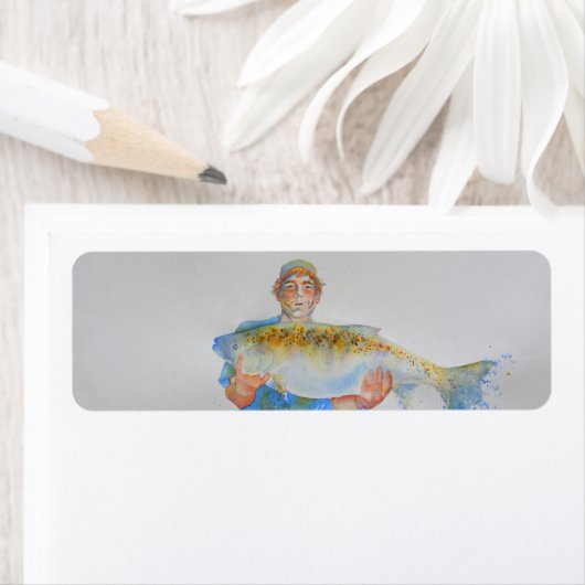 釣り人の水の色絵画の魚釣りギフト彼 ラベル (インサイチュ)