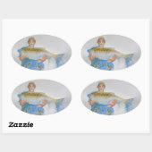 釣り人の水の色絵画の魚釣りギフト彼 楕円形シール (シート)