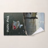 釣り人は​​​​​楽に進む。ハッピー魚釣り ハンドタオル (ハンドタオル)