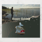 釣り人は​​​​​楽に進む。ハッピー魚釣り ビールラベル (シングルラベル)