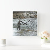 釣り人フライフィッシング川のスチールヘッドマス スクエア壁時計 (ホーム)