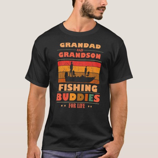 釣り好きなおじいちゃんと孫の最高のコンビ Tシャツ (正面)