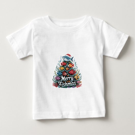釣り好きな人のための面白いクリスマスデザイン ベビーTシャツ (正面)