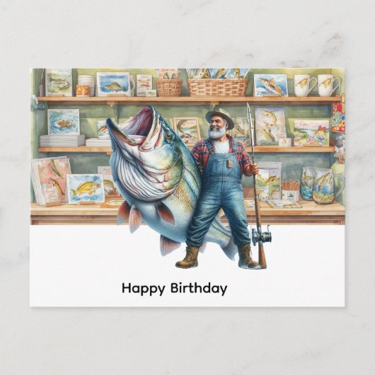 釣り好きな人の誕生日おめでとう ポストカード (正面)