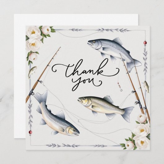 釣り好きな人への感謝を魚と花で サンキューカード (正面/裏面)