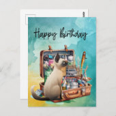 釣り好きな猫愛好家のための誕生日 ポストカード (正面/裏面)