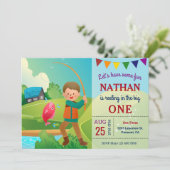釣り好きな男の子のための1歳の誕生日パーティー 招待状 (スタンド正面)