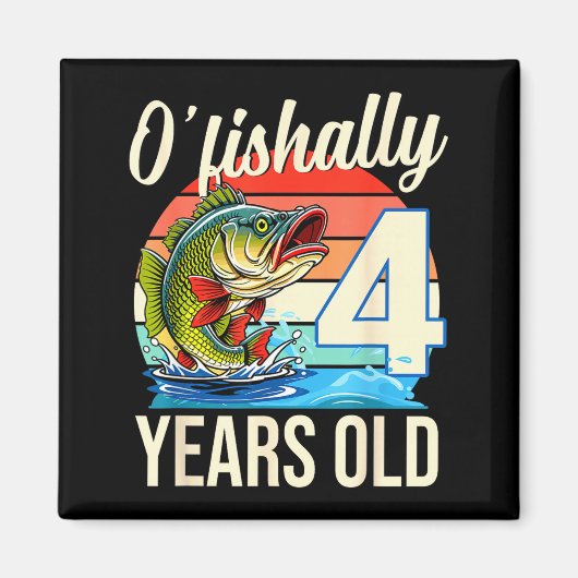 釣り好きにはたまらない!4歳の釣り誕生日テーマ マグネット (正面)