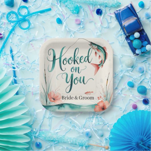 釣り好きのためのウェディングプレート あなたに“Hook on” ペーパープレート (パーティー)