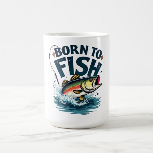 釣り好きのためのジャンピングバスアート - Born to Fish コーヒーマグカップ (中央)