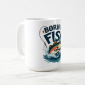 釣り好きのためのジャンピングバスアート - Born to Fish コーヒーマグカップ (正面左)