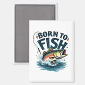 釣り好きのためのジャンピングバスアート - Born to Fish マグネット (正面/裏面)
