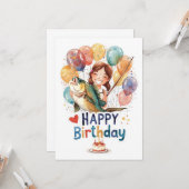釣り好きのためのバースデーギフト:釣りに出かける誕生日 カード (正面/裏面インサイチュ)