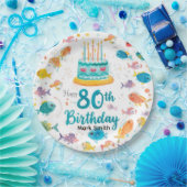 釣り好きのための水彩80歳の誕生日デザイン ペーパープレート (パーティー)