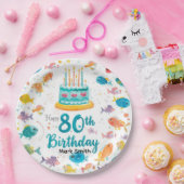 釣り好きのための水彩80歳の誕生日デザイン ペーパープレート (パーティー)
