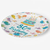 釣り好きのための水彩80歳の誕生日デザイン ペーパープレート (アングル)