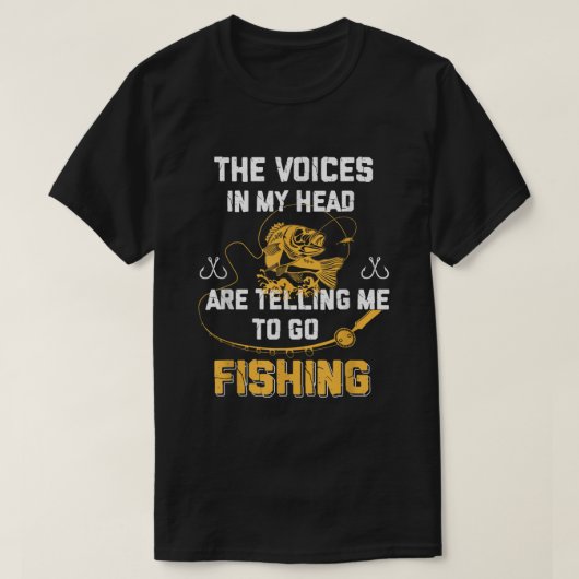 釣り好きのための面白い釣り人のTシャツ 頭の中の声 Tシャツ (デザイン正面)