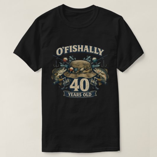 釣り好きのための40歳の誕生日デザイン Tシャツ (デザイン正面)