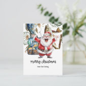 釣り好きのクリスマス休暇  サンタクロースと一緒に シーズンポストカード (スタンド正面)
