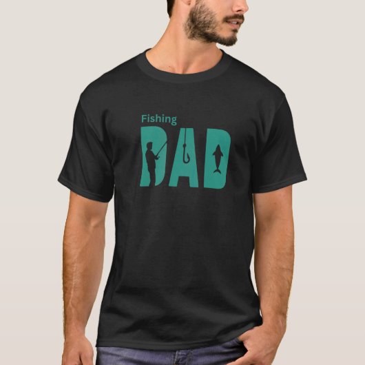 釣り好きのパパ 釣り船 釣り針 エサ 釣り人 Tシャツ (正面)