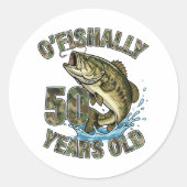 釣り好きの人へ50歳の誕生日おめでとう OFishally ラウンドシール (正面)