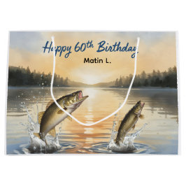 釣り好きの60歳の誕生日  ラージペーパーバッグ