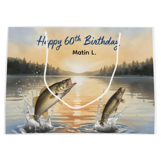 釣り好きの60歳の誕生日 ラージペーパーバッグ (正面)