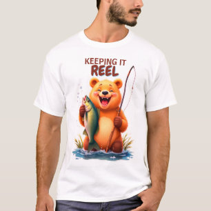釣り好きパパくまが魚を釣る Tシャツ