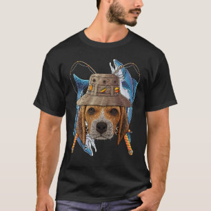 釣り好きビーグル アウトドア フィッシャーマン 犬 かわいい フライ フィッシュ Tシャツ