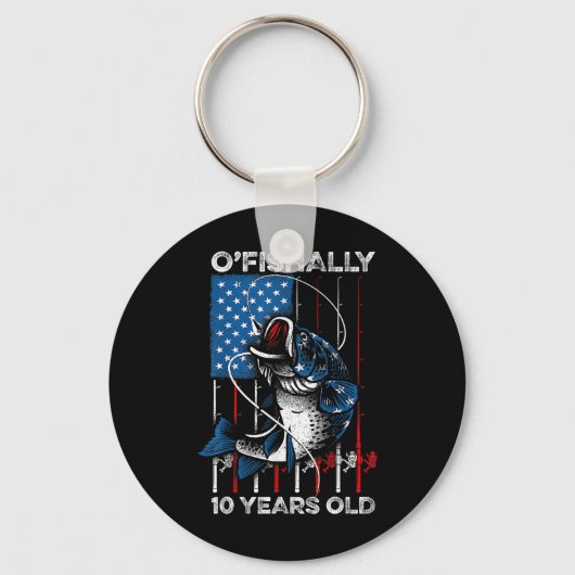釣り好き必見！10歳の誕生日おめでとうTシャツ キーホルダー (正面)