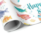 釣り好き80歳の誕生日水彩画 ラッピングペーパー (ロールコーナー)