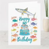 釣り好き80歳の誕生日 水彩画 カード (正面)