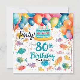 釣り好き80歳の誕生日 水彩画 招待状