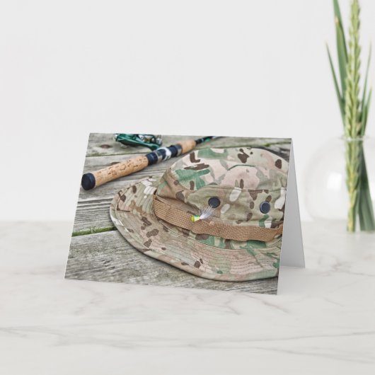 釣り帽子と竿の誕生日 カード (正面)