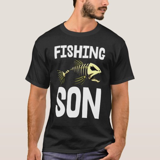 釣り息子 スケルトン 魚 骨Tシャツ 鋭い歯 Tシャツ (正面)