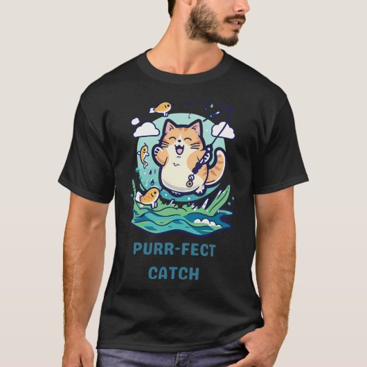 釣り猫：完璧なキャッチ Tシャツ (正面)