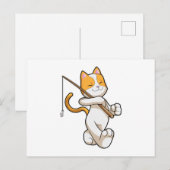 釣り竿で釣りをしている猫 ポストカード (正面/裏面)