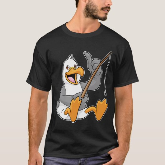 釣り竿で釣りをするネズミ Tシャツ (正面)