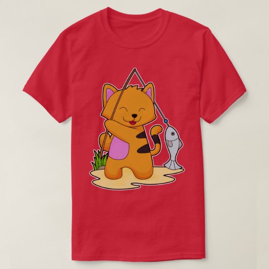 釣り竿で釣り魚釣り Tシャツ (デザイン正面)