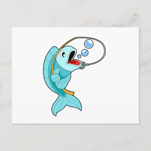 釣り竿で魚を釣る ポストカード (正面)