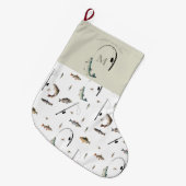 釣り竿とリールの魚のテーマのモノグラム ラージクリスマスストッキング (正面 (吊り時))