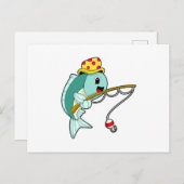 釣り竿と帽子をつけて釣りをしている魚 ポストカード (正面/裏面)