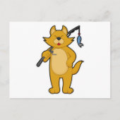 釣り竿と魚で釣りをしている猫 ポストカード (正面)